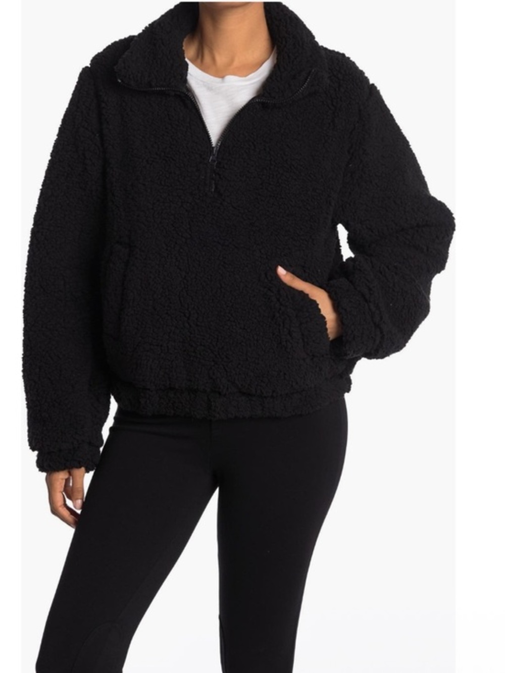 SAGE COLLECTIVE Jetsetter Half Zip Solid Faux Shearling
Cropped Jacket